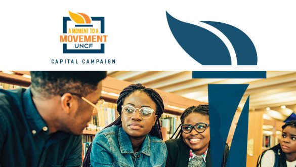Capital Campaign logo above an image of HBCU students talking