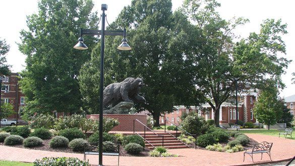 Photo of a bear statue on Livingstone campus