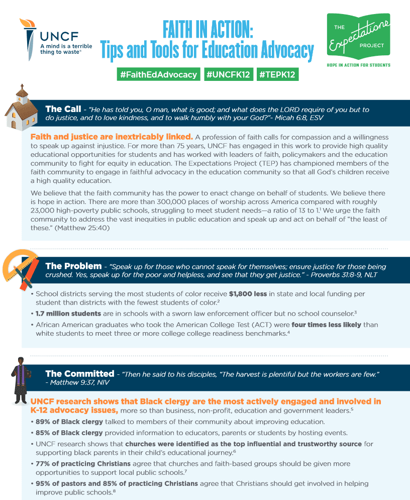UNCF and Expectations Cover: Faith in Action: Tips and Tools for Education Advocacy