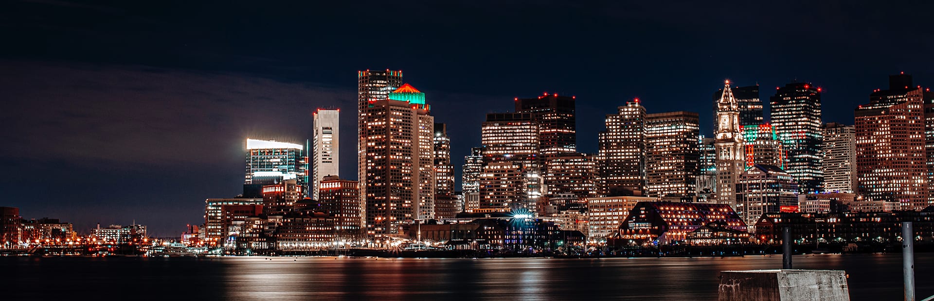 Photo of Boston skyline at night