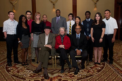 Group shot of Gates Millennium Scholars Program students with Bill Gates Senior and Michael Lomax