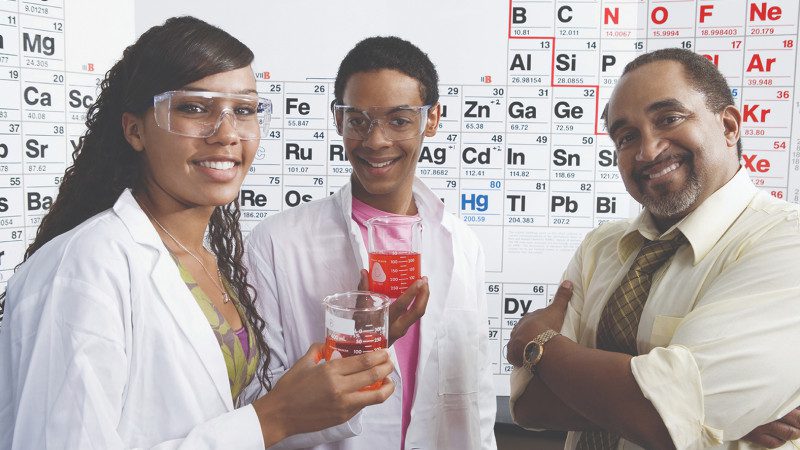 Teacher and Students in front of periodic table