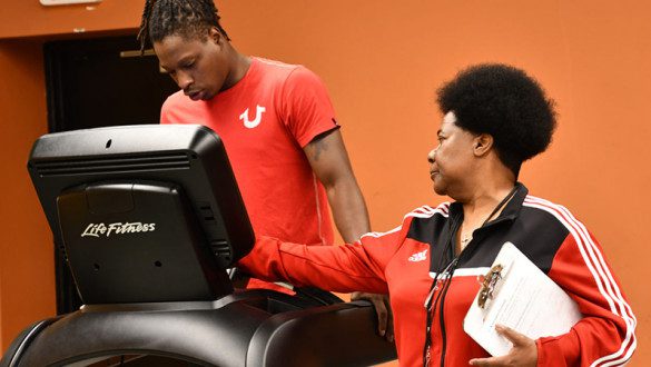Lane College student on treadmill