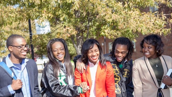 5 students outside on campus at Philander Smith University