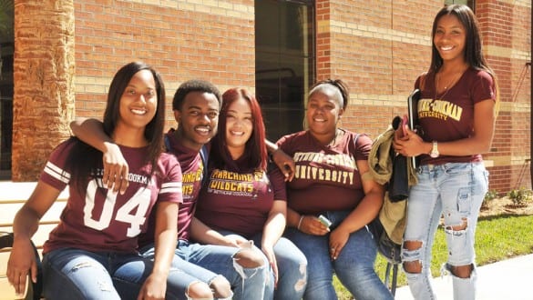Group shot of Bethune Cookman University students smiling outside