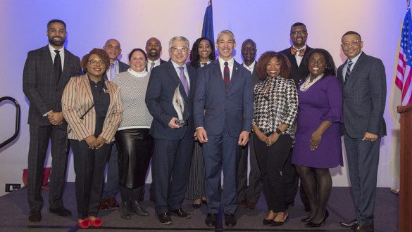 Event leaders and participants at the San Antonio Mayor's luncheon on stage together