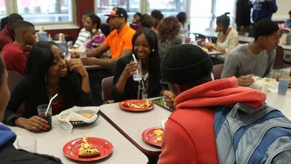 students in shaw dining room